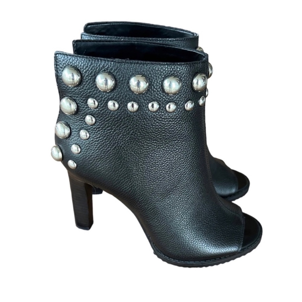 Karl Lagerfeld Paris Bonnie Peep Toe Studded Leather Black Booties Size 7